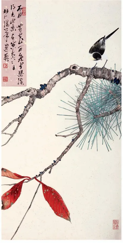 申茂之《红枫鸣禽》网络参考图